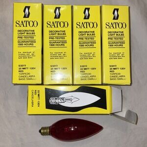 5 NIB SATCO Decorative Red Light Bulbs 25 Watt-120V Candelabra‎ Base (Small)